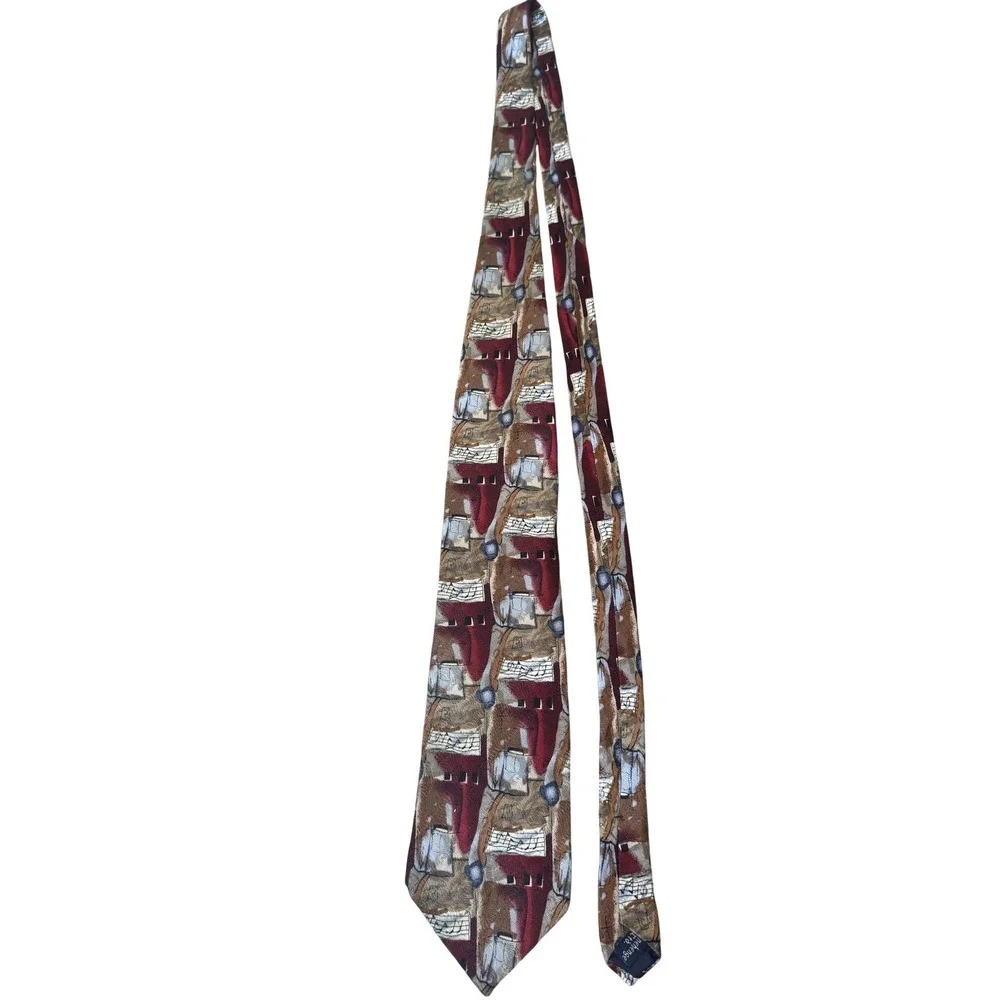 J. Garcia Collector's Edition Tie Necktie Mens Red Brown‎ Abstract Music Notes